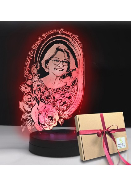 Anneler Günü Için Resimli 3D LED Gece Lambası Kırmızı Renk