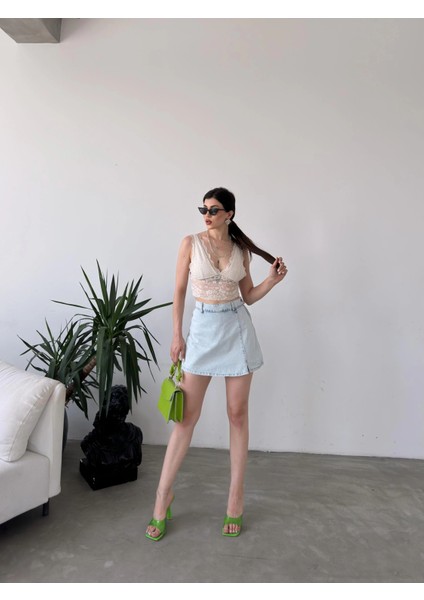 Yırtmaç Detaylı Denim Şort Etek fiyatları