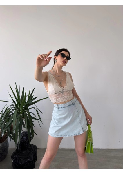 Yırtmaç Detaylı Denim Şort Etek modelleri