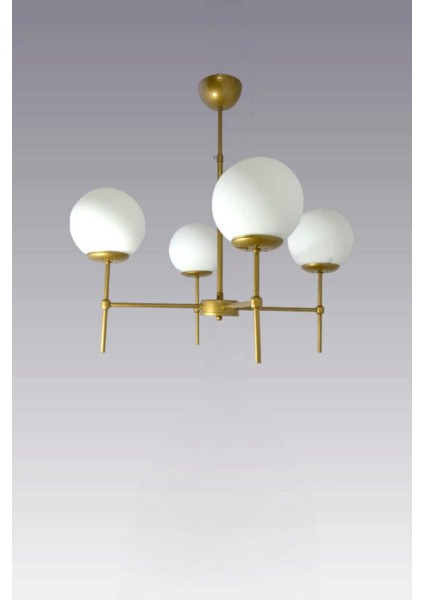 Modern 4'lü Eskitme Boyalı Avize, Beyaz Cam Detaylarıyla Şık Aydınlatma Seçeneği