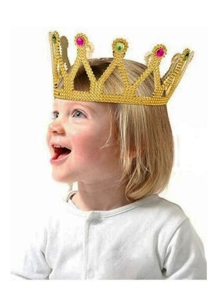 Altın Renk Çocuk ve Yetişkin Uyumlu Kraliçe Tacı Prenses Tacı 8X25 cm (5047)