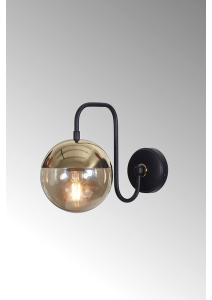 Şık Siyah Metal Gövde Bal Rengi Camlı Lüks Aplik, Evinizde Zarafet Sağlar. indirimleri