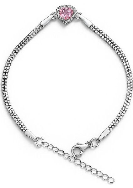 Zarif Kalp Taşlı Ayarlanabilir Gümüş Bileklik