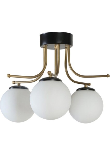 3'lü Siyah Beyaz Camlı Avize, Şık ve Modern Aydınlatma Seçeneği