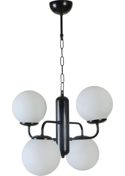 Dörtli Siyah Beyaz Camlı Modern Avize Seti, Şık ve Işık Dolu Dekorasyon Parçası