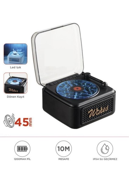 Nostalji Plak Görünüm Mini Dekor Waves Bt Işıklı Müzik Çalar Saat Tf Kart Aux Özellikli