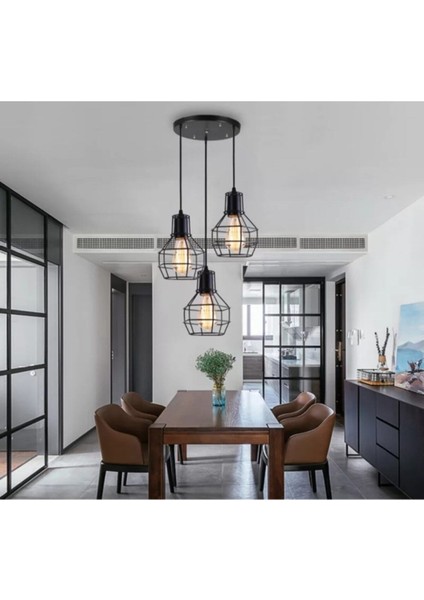 Retro Metal Üçlü Kafes Sarkıt Avize, Şık ve Şık Tasarım, Modern Dekoratif Aydınlatma