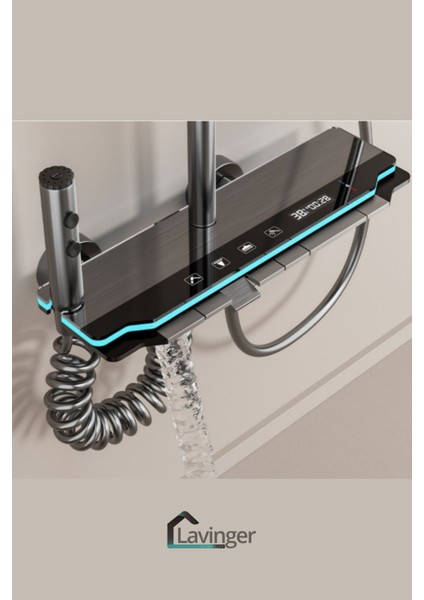 Akıllı LED Ekranlı Termostatik Duş Sistemi – 5 Fonksiyonlu Premium Tasarım - Robot Işıklı Gri fiyatları