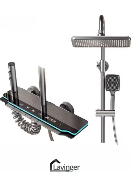 Akıllı LED Ekranlı Termostatik Duş Sistemi – 5 Fonksiyonlu Premium Tasarım - Robot Işıklı Gri modelleri