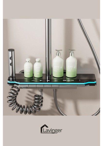 Akıllı LED Ekranlı Termostatik Duş Sistemi – 5 Fonksiyonlu Premium Tasarım - Robot Işıklı Gri indirimleri