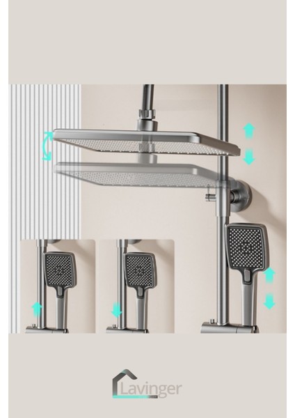 Akıllı LED Ekranlı Termostatik Duş Sistemi – 5 Fonksiyonlu Premium Tasarım - Robot Işıklı Gri
