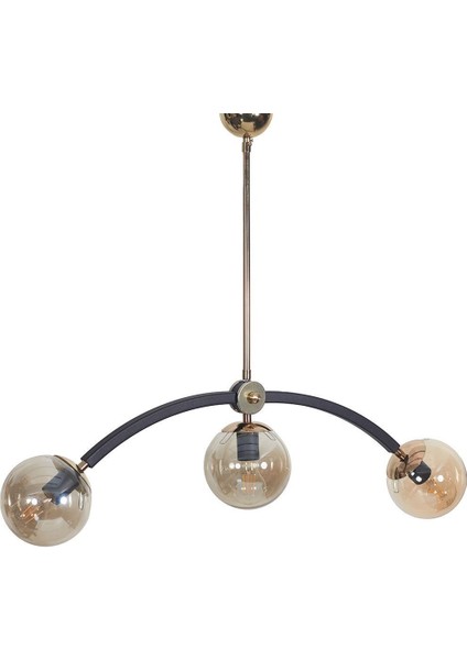 3 Lü Gold-Siyah Metal Gövde Bal Rengi Camlı Lüks Avize fiyatları