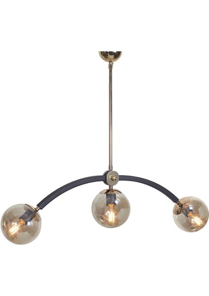 3 Lü Gold-Siyah Metal Gövde Bal Rengi Camlı Lüks Avize fırsatları