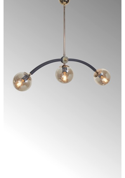 3 Lü Gold-Siyah Metal Gövde Bal Rengi Camlı Lüks Avize indirimleri