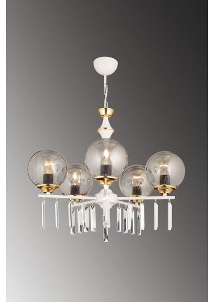 Beyaz 5'li Füme Glop Camlı Kristal Avize, Şık ve Modern Aydınlatma Parçası fiyatları