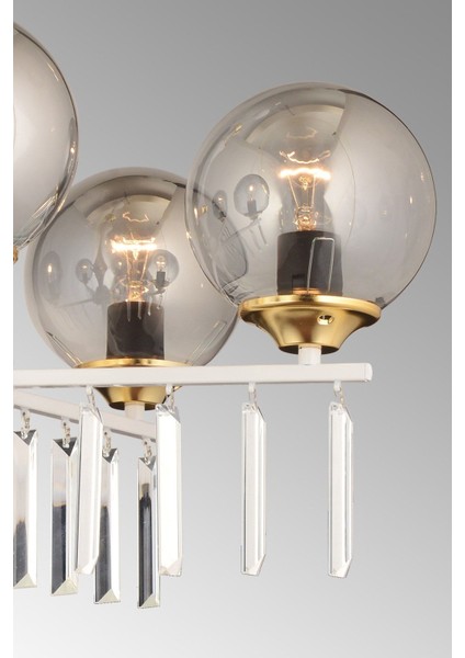 Beyaz 5'li Füme Glop Camlı Kristal Avize, Şık ve Modern Aydınlatma Parçası fırsatları