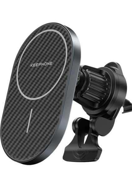 KPW-081 Kevlar Seanova 2in1 360 Dönebilen 15W Kablosuz Şarj Destekli Manyetik Magsafe Telefon Tutucu - Apple Iphone
