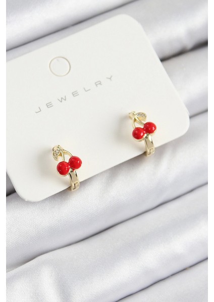 Pirinç Kiraz Model Gold Renk Çocuk Küpe