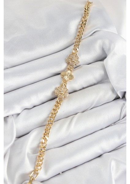 Pirinç Zirkon Taşlı Yonca Model Gold Renk Kadın Bileklik fiyatları