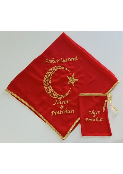 Isimli Asker Şalı Kına Şalı Asker Yareni O Şimdi Asker Nakış Işlemeli Şifon Kumaş Omuz Örtüsü Isimli Eldiven