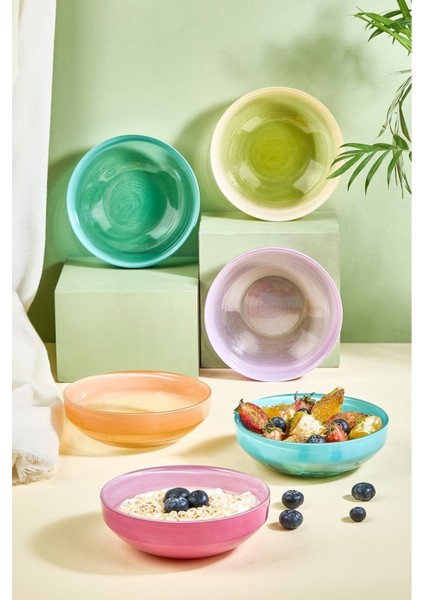 Çok Renkli 6 Parça Cam Dondurma ve Meze Kase Seti