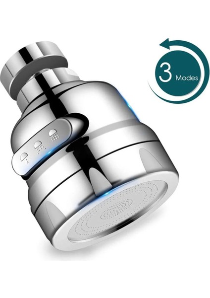 Tasarruflu Oynar Başlık Tazyikli Krom Eviye Musluk Spiral Batarya Ucu 3 Fonksiyonlu Musluk Başlığı