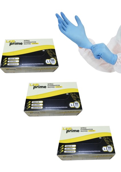 Nitril Muayene Eldiveni Mavi Pudrasız 100’LÜ Paket x 3 Adet -- L Beden