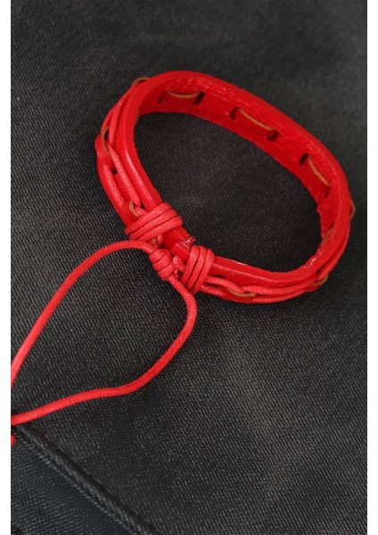 Kırmızı Renk Ayarlamalı Ipli Deri Erkek Bileklik fiyatları