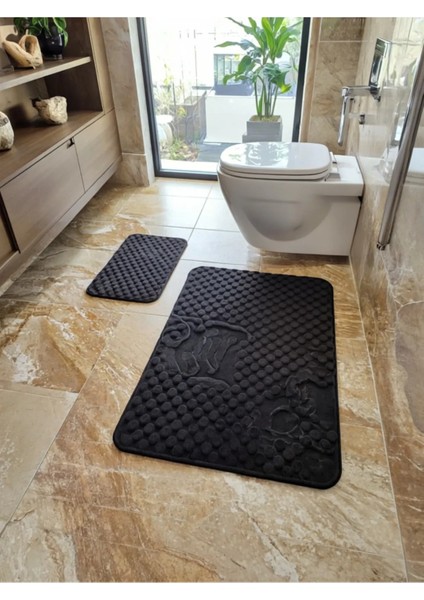 Home Modern Siyah Klozet Takımı – 2’li Şık Banyo Paspas Seti, 50X90 & 40X50 cm