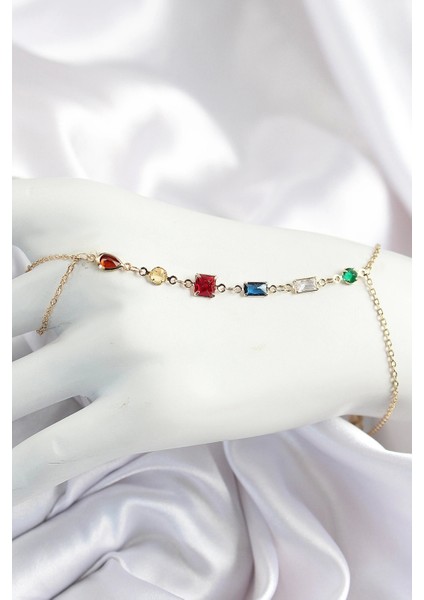 Pirinç Renkli Zirkon Taşlı Y Model Gold Renk Kadın Şahmeran