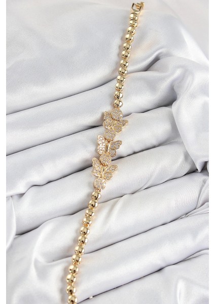 Pirinç Zirkon Taşlı Kelebek Model Gold Renk Kadın Bileklik fiyatları