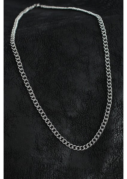 316L Çelik Klasik Oval Zincir Model Gümüş Renk Erkek Kolye