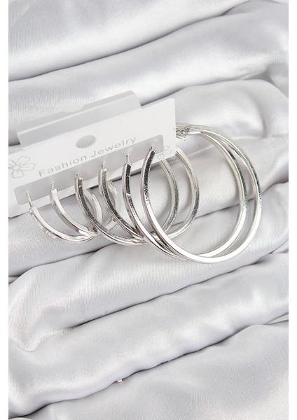 Pirinç Halka Model Gümüş Renk Kadın Set Küpe - TJ-BKP11050