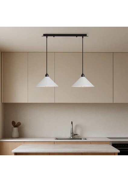 Renkli 2XE27 Metal Masa Üstü Sıralı Avize, 60 cm Uzunluk, Vintage ve Retro Tarz