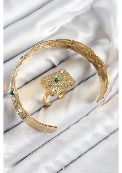 Pirinç Zirkon Taşlı Göz Model Gold Renk Bileklik Yüzük Set fiyatları