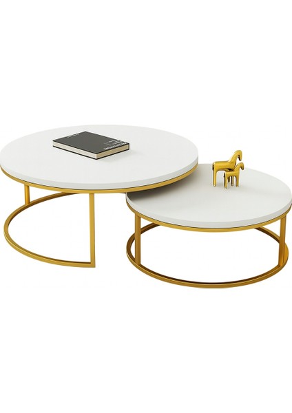 Ikili Orta Sehpa Gold Metal Beyaz Üst Panel modelleri