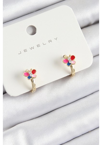 Pirinç Zirkon Taşlı Kelebek Model Gold Renk Çocuk Küpe