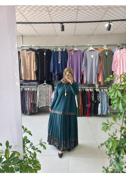 Leopar Desen Pileli Etek Takım