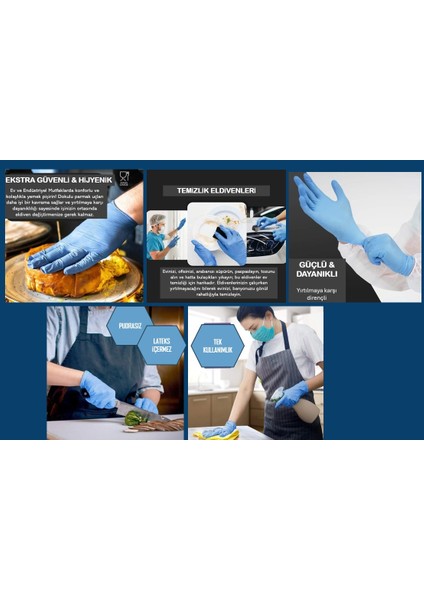 Nitril Muayene Eldiveni Mavi Pudrasız 100’LÜ Paket x 3 Adet -- L Beden indirimleri