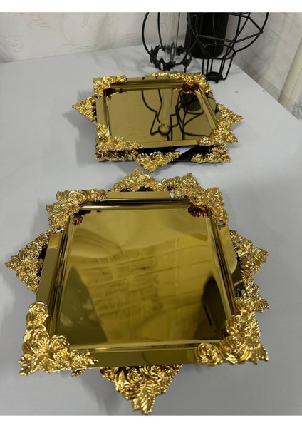 Altın Detaylı 6'lı Kahve ve Pasta Sunum Tepsisi, Şık ve Dayanıklı Tasarım fiyatları