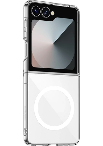 Samsung Galaxy Z Flip 7 Kılıf Saf X-Crystal Slim Premium Magsafe Kablosuz Şarj Destekli Şeffaf Kapak