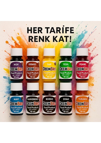 Gıda Boyası Seti Sıvı 10 Adet 10 Renk 10 ml x 10 Adet Su Bazlı Likit Gıda Boyaları 10 Lü Set fiyatları