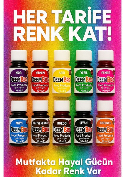 Gıda Boyası Seti Sıvı 10 Adet 10 Renk 10 ml x 10 Adet Su Bazlı Likit Gıda Boyaları 10 Lü Set indirimleri