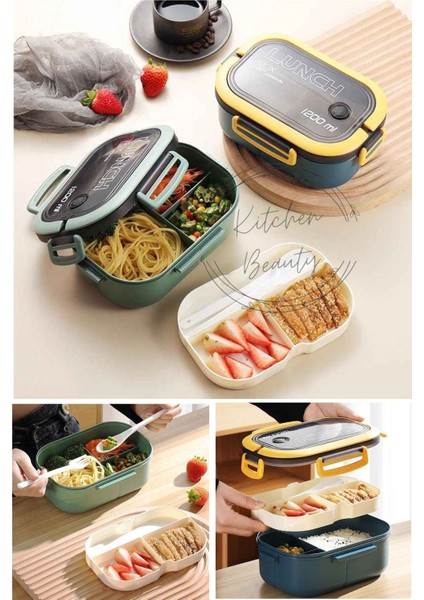 Çok Renkli, 2 Katlı, 6 Bölmeli, Sızdırmaz Beslenme Çantası ve Saklama Kabı