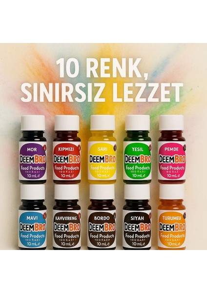 Su Bazlı Likit Gıda Boyaları 10'lu Set Sıvı Gıda Boyası Seti 10'lu 10 Renk 10 ml x 10'lu fırsatları