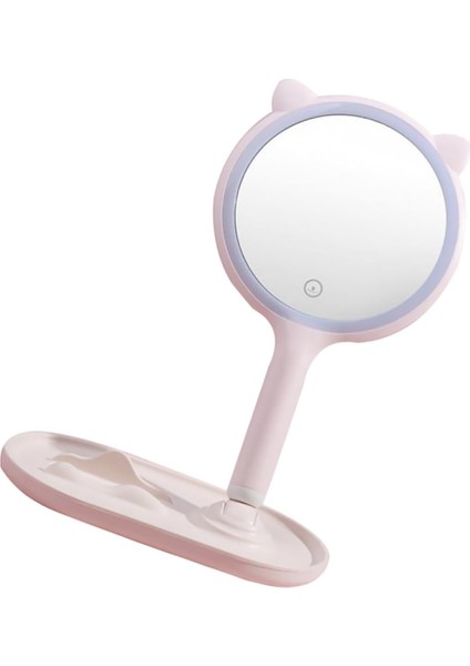 Kedi Kulaklı LED Işıklı Dokunmatik Masa Üstü Makyaj Aynası ve Telefon Standı modelleri