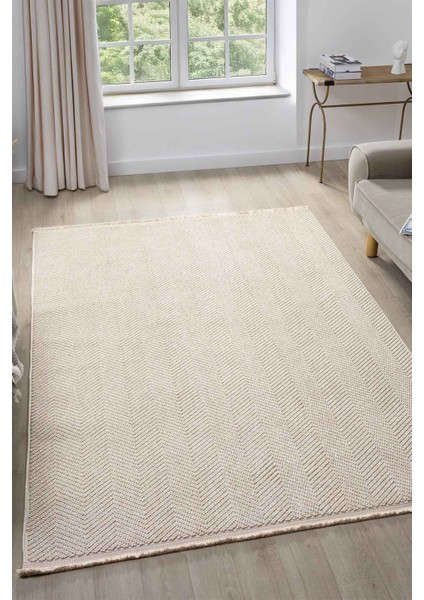 Posıtano Bej Renk Zigzag Model Yumuşak Bukleli ve Püsküllü Dekoratif Makine Dokuma Halı Oturma Odası Salon Mutfak Antre fiyatları