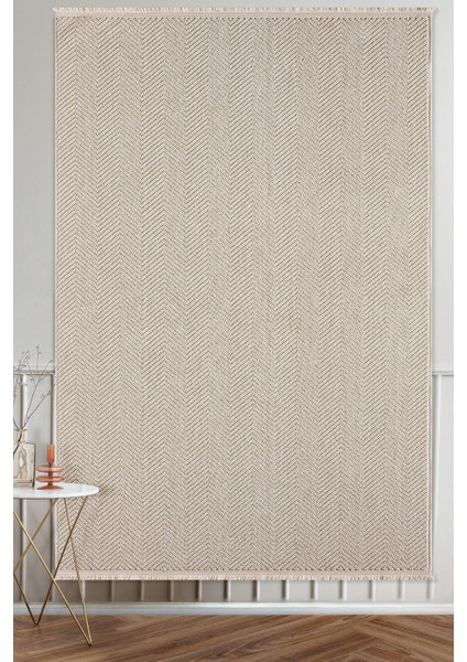 Posıtano Bej Renk Zigzag Model Yumuşak Bukleli ve Püsküllü Dekoratif Makine Dokuma Halı Oturma Odası Salon Mutfak Antre fırsatları