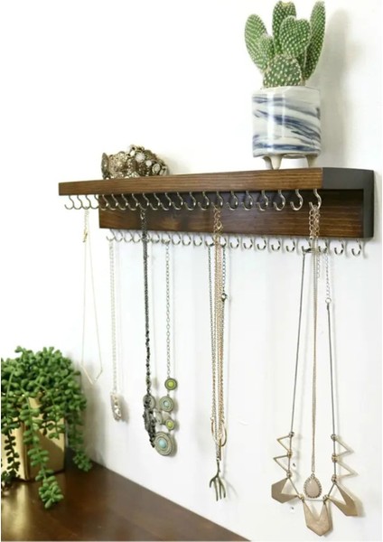 50CM 42KANCA Metal ve Ahşap Takı Askısı, Duvar Askılık ve Anahtarlık Düzenleyici