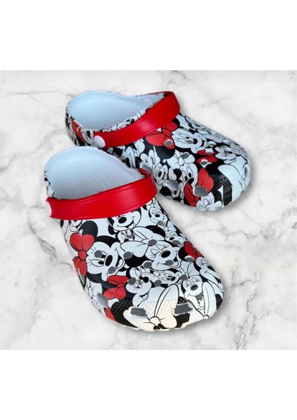 Kadın Kırmızı Beyaz Baskılı Önü Kapalı Terlik Sandalet fiyatları